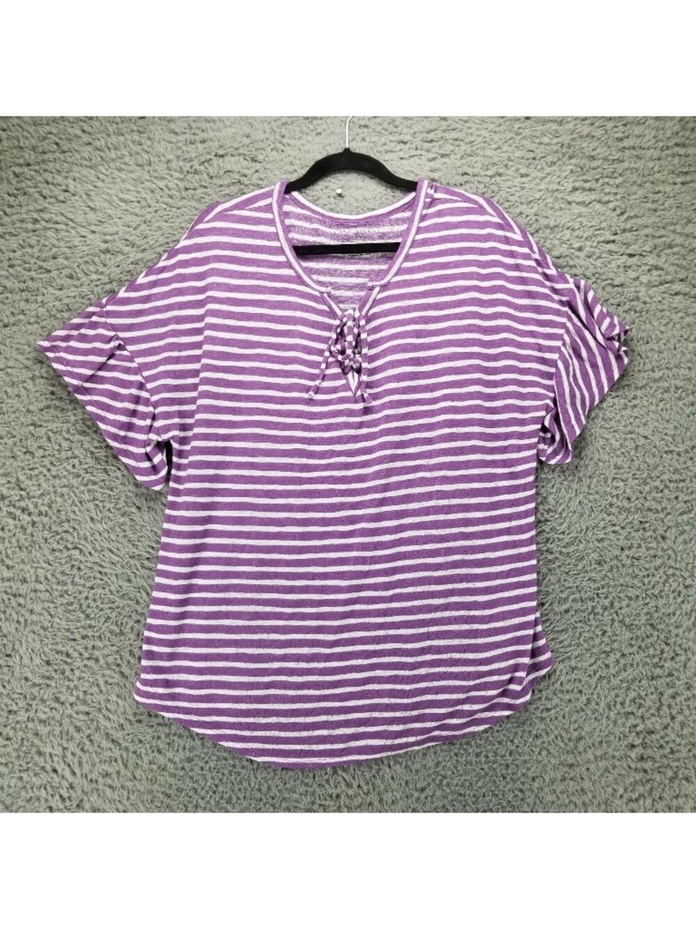Lane Bryant Top Womens 18 Purple Striped Lace Up Short Sleeve Tee